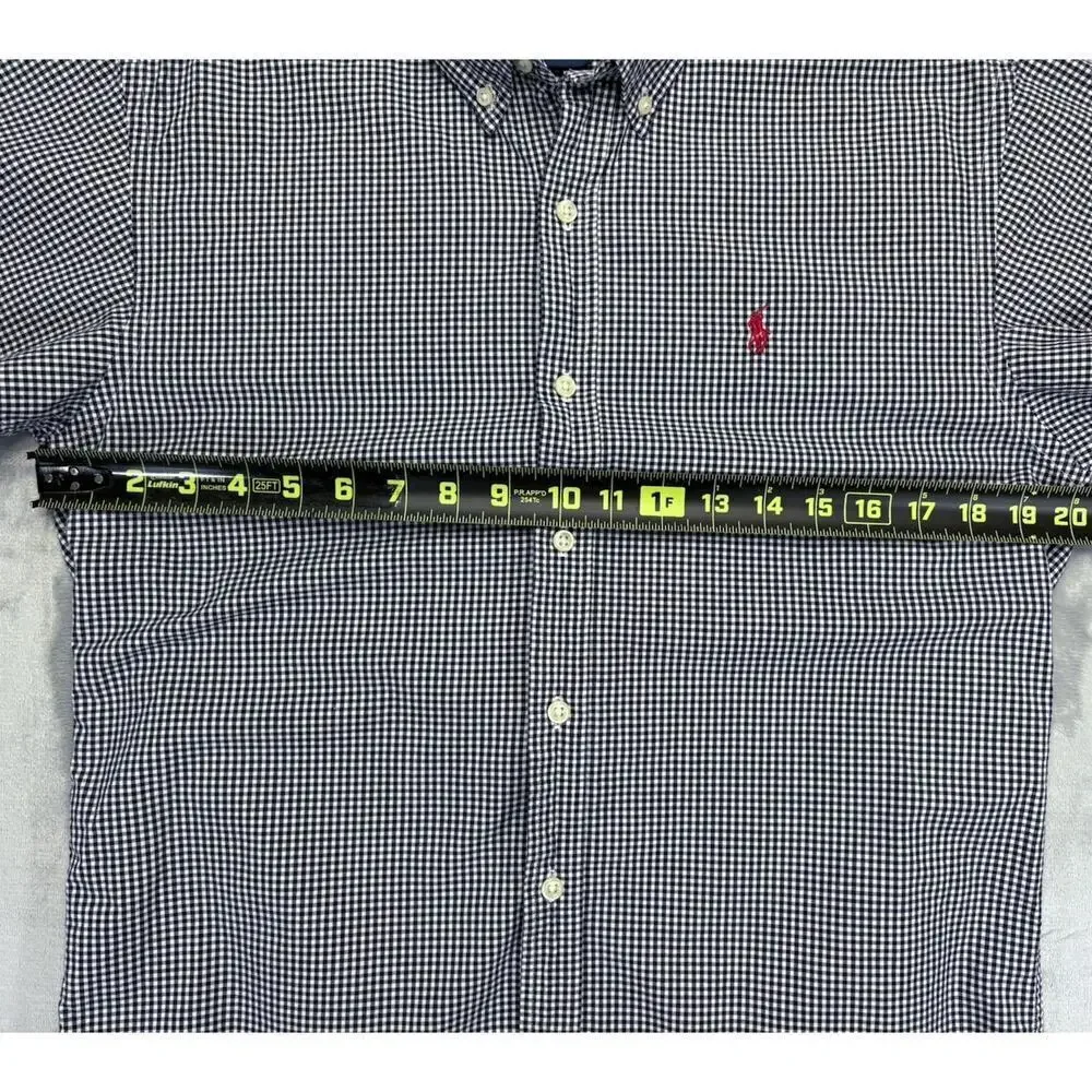 RALPH LAUREN Boys Navy L Gingham Short Sleeve Button Down Shirt Red Pony